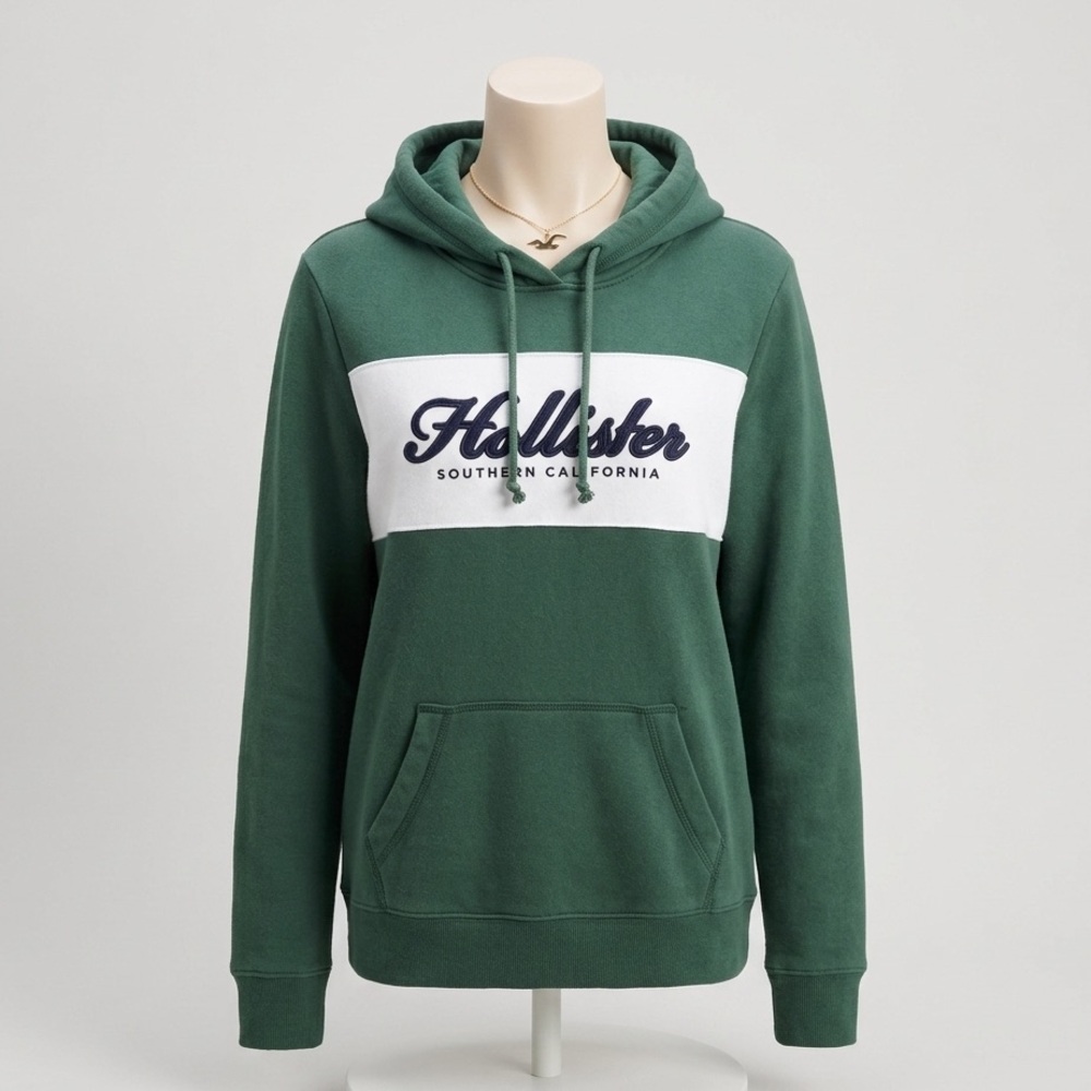 Hollister Forest Green Hoodie with White Accent